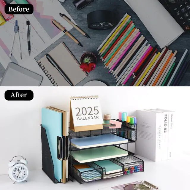 Alt view image 2 of 5 - gianotter 4-Tier Paper Letter Tray + Monitor Stand with Storage (Black)