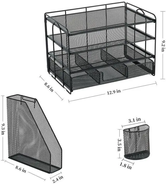 Alt view image 3 of 5 - gianotter 4-Tier Paper Letter Tray + Monitor Stand with Storage (Black)