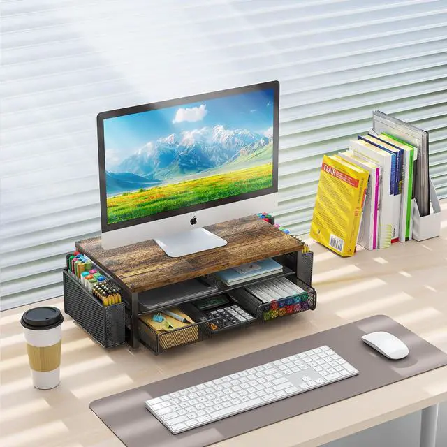 Alt view image 5 of 5 - gianotter 4-Tier Paper Letter Tray + Monitor Stand with Storage (Black)