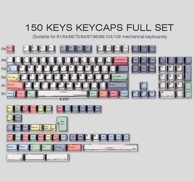 Alt view image 2 of 5 - Tsungup Manga PBT Keycaps,150 Keys Japenese Anime Style Keycap Set Cherry Profile Dye-sub Custom Keycaps Keyboard Key caps for 60%, 65%, 75%, 100% Mechanical Keyboards