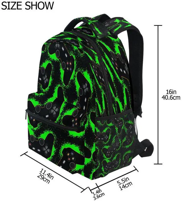 Alt view image 4 of 5 - Kcldeci Toddler Backpack for School Joystick on Green Blots Boys Girls Kids School Bags Bookbag Elementary Children Bookbags Casual Travel Back Pack