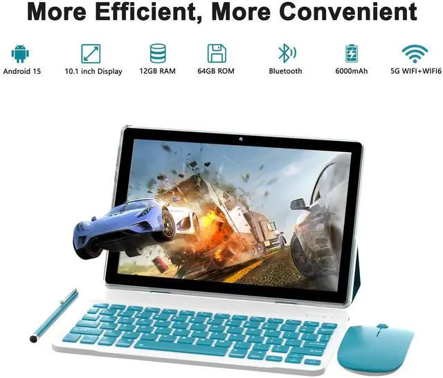 Alt view image 2 of 5 - 10 Inch Tablet Android 15(NOT GO) Tablets with keyboard 64GB ROM+12GB RAM(4+8 expansion) Supports 1TB Expansion 2MP+8MP Dual Camera 6000mAh 5G WiFi6 Tableta, Tablets with Mouse/Case/Stylus/USB-C Cable