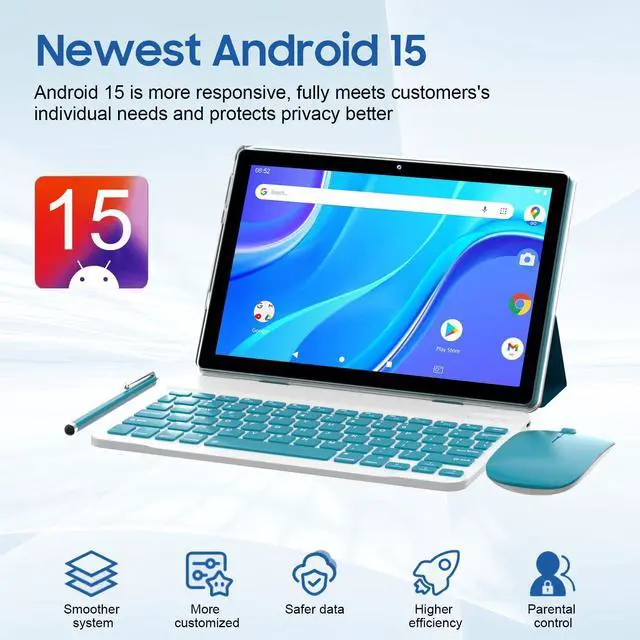 Alt view image 4 of 5 - 10 Inch Tablet Android 15(NOT GO) Tablets with keyboard 64GB ROM+12GB RAM(4+8 expansion) Supports 1TB Expansion 2MP+8MP Dual Camera 6000mAh 5G WiFi6 Tableta, Tablets with Mouse/Case/Stylus/USB-C Cable