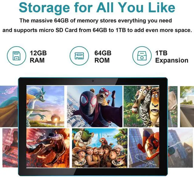 Alt view image 5 of 5 - 10 Inch Tablet Android 15(NOT GO) Tablets with keyboard 64GB ROM+12GB RAM(4+8 expansion) Supports 1TB Expansion 2MP+8MP Dual Camera 6000mAh 5G WiFi6 Tableta, Tablets with Mouse/Case/Stylus/USB-C Cable