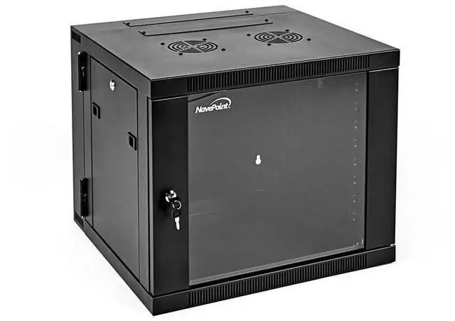 Main image of NavePoint Server Cabinet with Hinged Back - 17.7' Deep, 9U Rack Enclosure with Locking Glass Door, Wall Mount Rack with Removable Side Panels, Network Cabinet with 2 Fans, Pre-Assembled