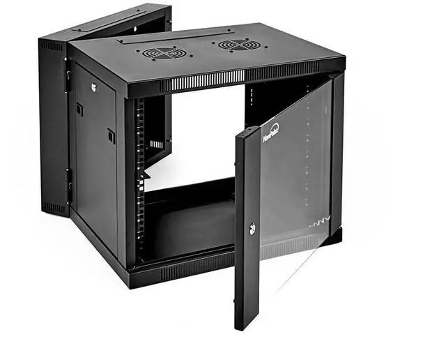 Alt view image 5 of 5 - NavePoint Server Cabinet with Hinged Back - 17.7' Deep, 9U Rack Enclosure with Locking Glass Door, Wall Mount Rack with Removable Side Panels, Network Cabinet with 2 Fans, Pre-Assembled