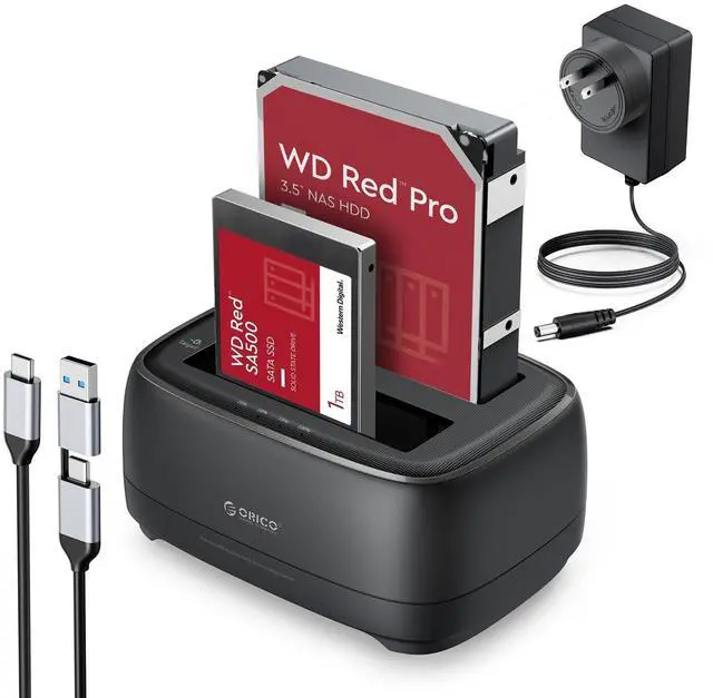 Main image of ORICO Hard Drive Docking Station with Offline Clone USB 3.2 Gen 1 to SATA Hard Drive Dock Dual Bay for 2.5&3.5 Inch SSD HDD Up to 44 TB with 12V Power Supply, Tool-Free and UASP Supported (DD28C3-C)
