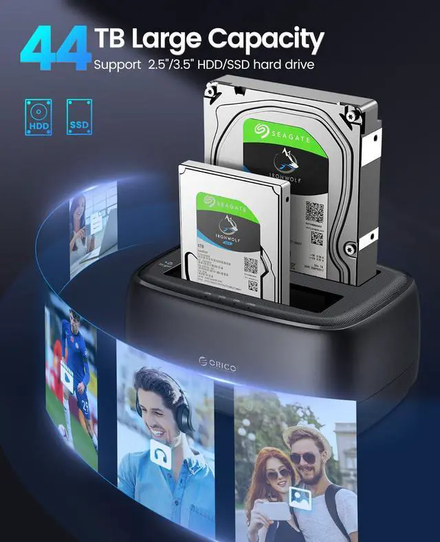 Alt view image 3 of 5 - ORICO Hard Drive Docking Station with Offline Clone USB 3.2 Gen 1 to SATA Hard Drive Dock Dual Bay for 2.5&3.5 Inch SSD HDD Up to 44 TB with 12V Power Supply, Tool-Free and UASP Supported (DD28C3-C)