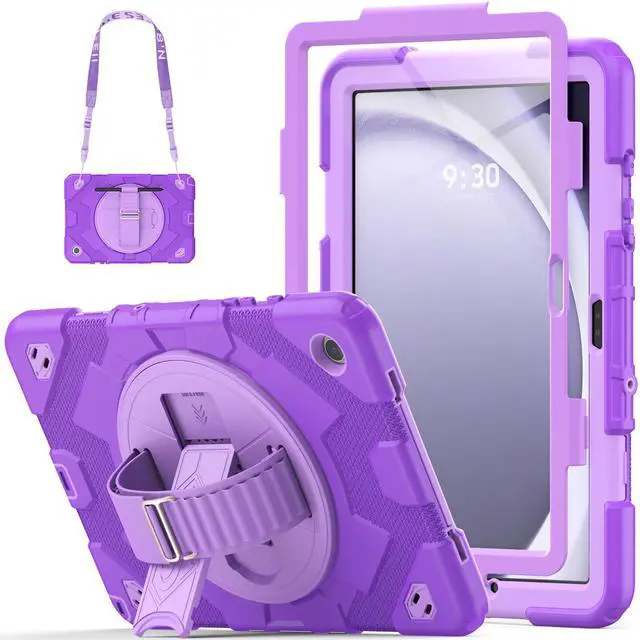 Main image of HXCASEAC Case for Samsung Galaxy Tab A9 Plus/A9+ 11 Inch with Screen Protector/Adjustable Hand Strap/Pen Holder, 3-Layer Drop Proof SM-X210/X216/X218 - Purple