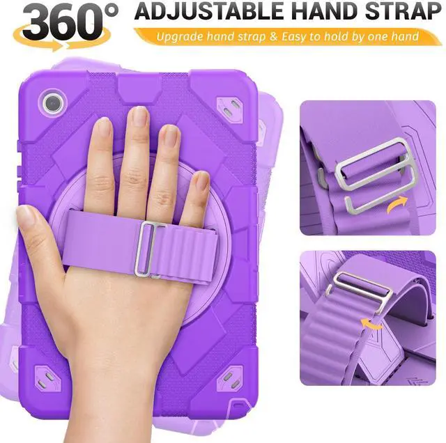 Alt view image 3 of 5 - HXCASEAC Case for Samsung Galaxy Tab A9 Plus/A9+ 11 Inch with Screen Protector/Adjustable Hand Strap/Pen Holder, 3-Layer Drop Proof SM-X210/X216/X218 - Purple