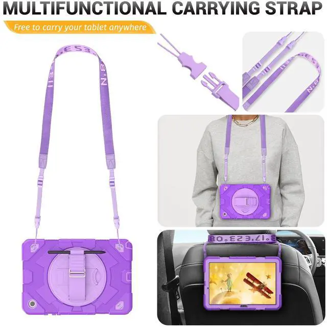 Alt view image 4 of 5 - HXCASEAC Case for Samsung Galaxy Tab A9 Plus/A9+ 11 Inch with Screen Protector/Adjustable Hand Strap/Pen Holder, 3-Layer Drop Proof SM-X210/X216/X218 - Purple