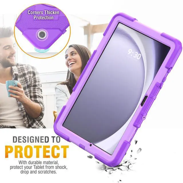 Alt view image 5 of 5 - HXCASEAC Case for Samsung Galaxy Tab A9 Plus/A9+ 11 Inch with Screen Protector/Adjustable Hand Strap/Pen Holder, 3-Layer Drop Proof SM-X210/X216/X218 - Purple