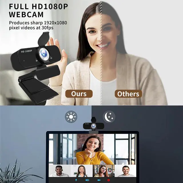 Alt view image 2 of 5 - Webcam for PC,Full HD 1080p Computer Webcam with Noise-Canceling Mic, Tripod, Privacy Cover, Auto Focus/Low Light Correction/Beauty Filter, USB Web Camera for Streaming/Meeting/Online Video/Zoom