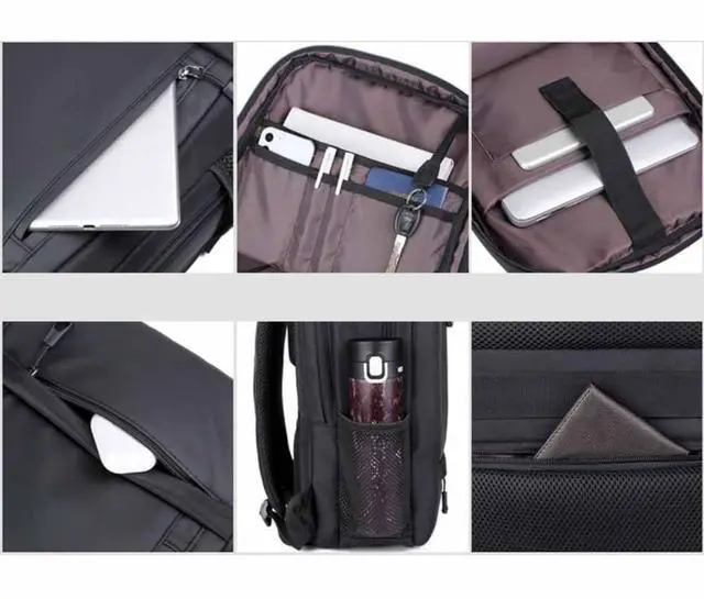 Alt view image 3 of 4 - Laptop Backpack 15.6 Inch Travel USB Port Business Oxford PU Waterproof