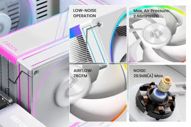 Alt view image 5 of 5 - ID-COOLING FROZN A410 ARGB White - 6" Height White Air CPU Cooler with ARGB Lighting, 4×6mm Heatpipes, 120x120x25mm FDB Fan, TDP 220W, Intel LGA1700/1851/1200/115X; AMD AM4/AM5 (152mm in Height)