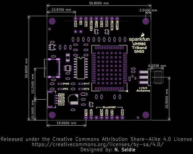 Alt view image 4 of 5 - SparkFun Triband GNSS RTK Breakout - UM980 1408-Channel GNSS Receiver, high Precision RTK Position Module, USB Type C, Board Dimensions: 2.0in. x 2.0in. (50.8mm x 50.8mm)