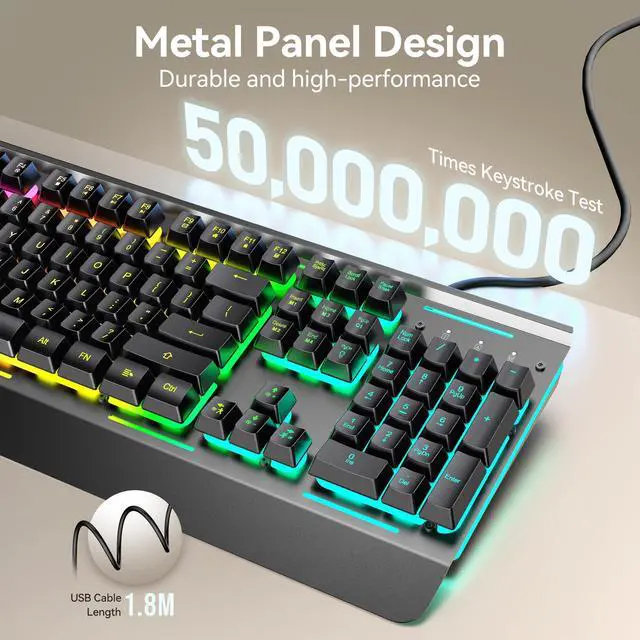 Alt view image 4 of 5 - TECKNET Wired Gaming Keyboard, 2.4G USB Computer Keyboards, 7-Color & 4 Modes Backlit, Whisper Quiet Switches, Full Size Quiet Keyboard for Windows Desktop, PC, Laptop, Gaming