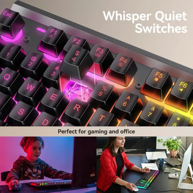 Alt view image 5 of 5 - TECKNET Wired Gaming Keyboard, 2.4G USB Computer Keyboards, 7-Color & 4 Modes Backlit, Whisper Quiet Switches, Full Size Quiet Keyboard for Windows Desktop, PC, Laptop, Gaming