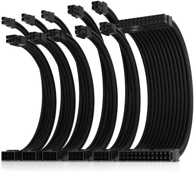 Main image of Asiahorse 16AWG Pro Power Supply Sleeved Cable for Power Supply Extension Cable Wire Kit 1x24-PIN/ 2x8-PORT (4+4) M/B,3x8-PORT (6+2) PCI-E 30cm Length with Combs(Dual EPS Black)