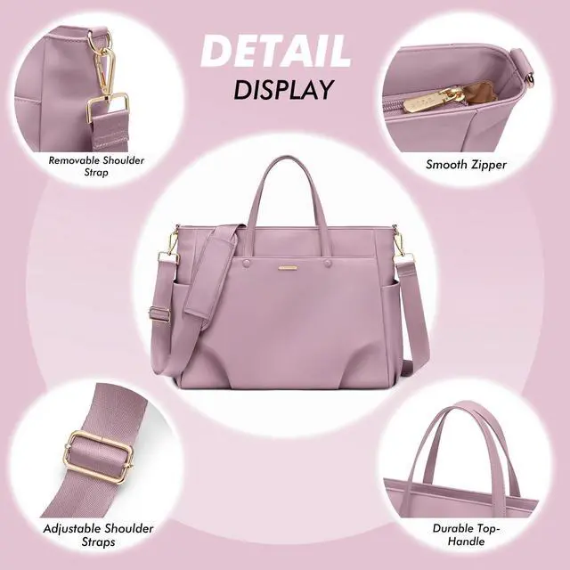 Alt view image 4 of 5 - Laptop Tote Bag 15.6 Inch, Computer Shoulder Bag Large Work Tote Bag for Women, Laptop Carrying Case Stylish Handbag for Business Travel (Pinkish Purple)