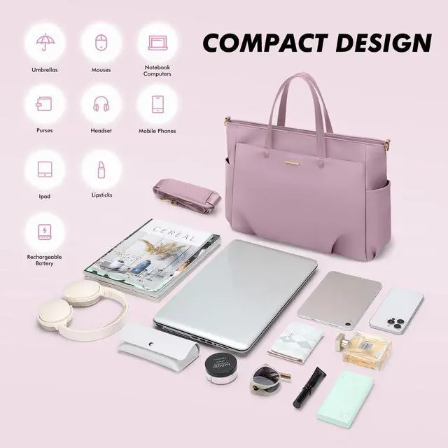 Alt view image 5 of 5 - Laptop Tote Bag 15.6 Inch, Computer Shoulder Bag Large Work Tote Bag for Women, Laptop Carrying Case Stylish Handbag for Business Travel (Pinkish Purple)