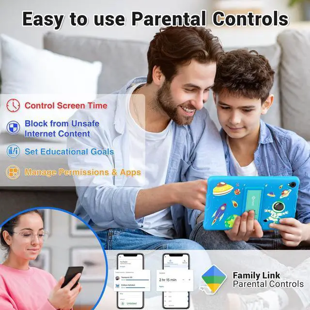 Alt view image 4 of 5 - Contixo 8 Kids Tablet - K81 8-inch, 80 Disney Storybooks Pre-Installed (Value $350), Ages 3-12, Parental Controls, Android 13 OS, 64GB, HD Dual Camera, WiFi, Kid-Proof case - Blue