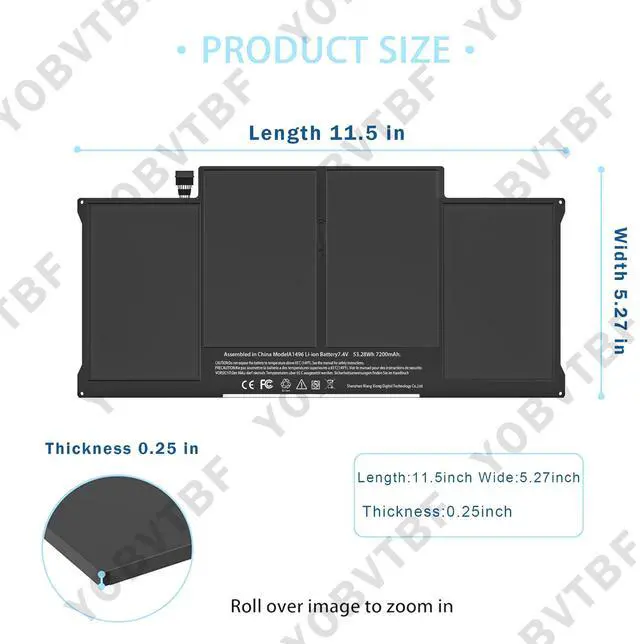 Alt view image 4 of 5 - A1466 A1405 Battery Replacement for MacBook Air 13 inch A1466(Mid 2012,Mid 2013,Early 2014, Early 2015,2017) A1369(Late 2010,Mid 2011 Version) fits A1496 A1377 Battery High Performance 7.6V 55Wh