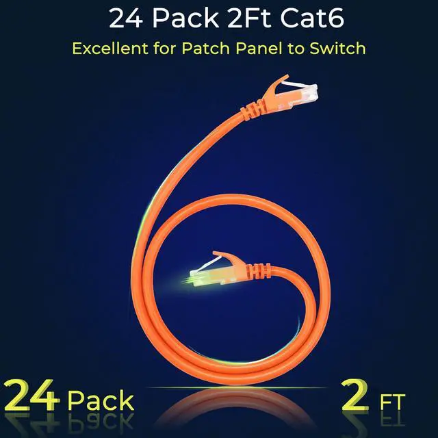 Alt view image 2 of 5 - Rapink Patch Cables Cat6 2ft (24 Pack), Ethernet Patch Cable 10G Support, Cat 6 Patch Cable for Patch Panel to Switch, Flexiable Cat 6 Ethernet Cable with Gold Plated Orange