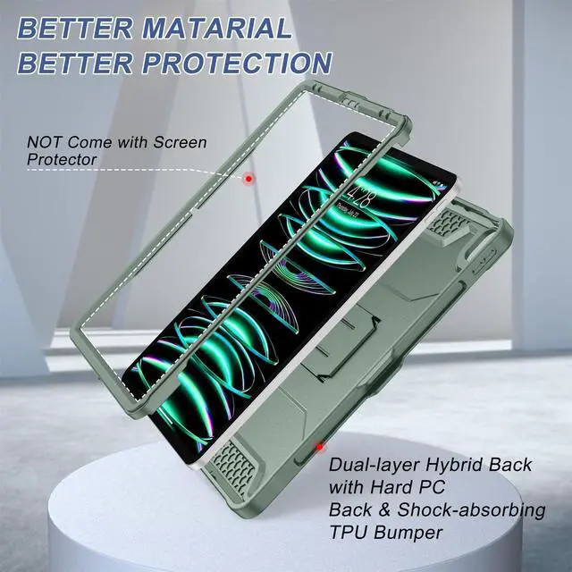 Alt view image 3 of 5 - Soke Case for iPad Pro 12.9 Inch 6th/5th/4th Generation(2022/2021/2020 Release), Rugged Shockproof Protective Cover with Built-in Kickstand for Apple iPad Pro 12.9 - Calke Green