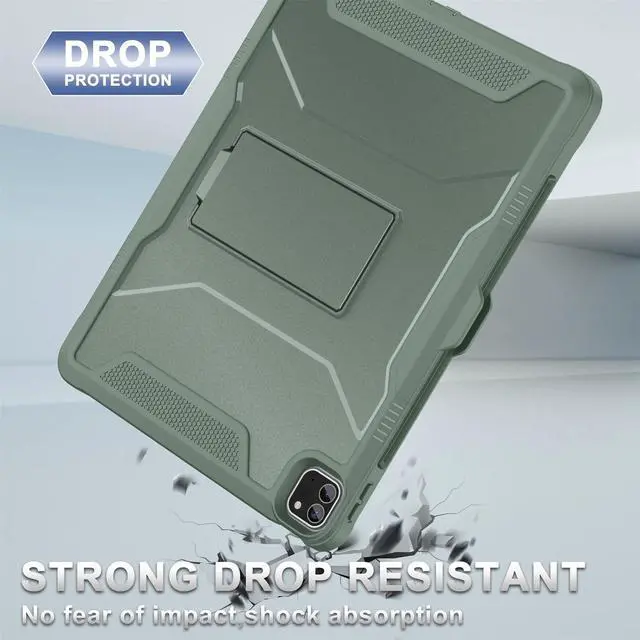 Alt view image 4 of 5 - Soke Case for iPad Pro 12.9 Inch 6th/5th/4th Generation(2022/2021/2020 Release), Rugged Shockproof Protective Cover with Built-in Kickstand for Apple iPad Pro 12.9 - Calke Green
