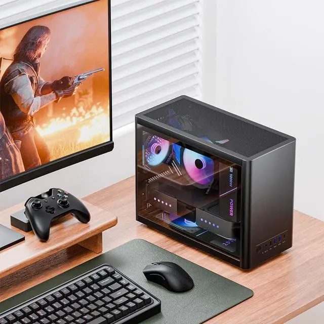 Alt view image 5 of 5 - Micro ATX Case with Fans, 2PCS 90mm RGB Fans Pre-Installed,14.6L 0.8mm Thickness SPCC MATX PC Case Mini ITX PC Case with Type C USB3.0, Supports 135mm CPU Cooler, 310mm GPU and Standard ATX PSU Black