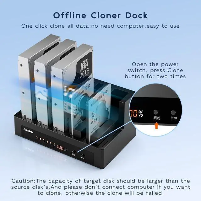 Alt view image 2 of 5 - MAIWO 5 Bay External Hard Drive Docking Station for 2.5'' 3.5'' SATA HDD/SSD, USB3.0 HDD Dock with Offline Clone, 5 Bay Hard Drive Cloner/Duplicate, 110TB Capacity Expansion