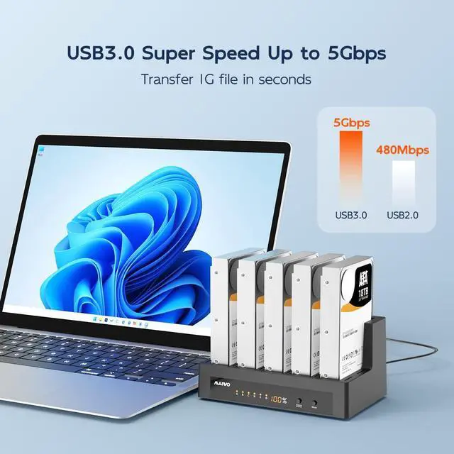 Alt view image 3 of 5 - MAIWO 5 Bay External Hard Drive Docking Station for 2.5'' 3.5'' SATA HDD/SSD, USB3.0 HDD Dock with Offline Clone, 5 Bay Hard Drive Cloner/Duplicate, 110TB Capacity Expansion