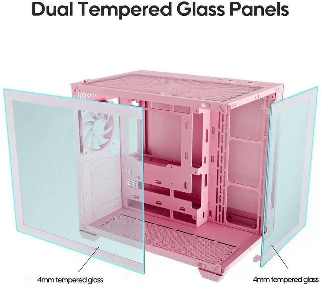 Alt view image 2 of 5 - Vetroo AL900 ATX PC Case with 270° Full View Tempered Glass, Pre-Installed ARGB & PWM FDB Fan, Supports 360mm Radiator & 10 Fans, Type-C Ready, for 50 Series GPUs (Pink)