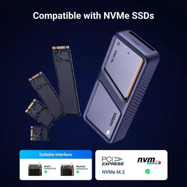 Alt view image 5 of 5 - UGREEN 40Gbps M.2 NVMe Enclosure with Cooling Fan, Anti-Drop SSD Enclosure for MacBook, Aluminum M.2 Enclosure Support M/B+M Key Size 2280/2260/2242/2230 Compatible with Thunderbolt 3/4/USB4/3.2/3.1
