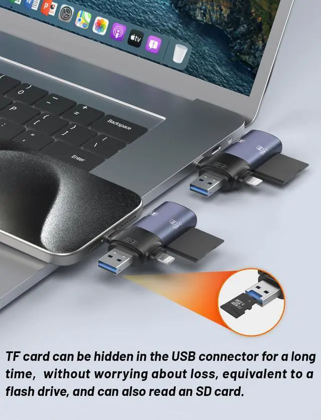 Alt view image 4 of 4 - ZOIOT for iPhone Lightning+USB-C+USB3.0 SD Card Reader iPad Android Mac PC, Memory Card Reader with Three Connectors, for SDXC,SDHC,SD,MMC, RS-MMC,Micro SDXC,Micro SD,Micro SDHC Card, UHS-I Cards