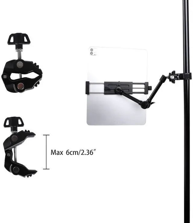 Alt view image 4 of 5 - All-Aluminium tablet Holder Bike Handlebar Mount Clamp for Stationary Bicycle Spin Bike Stroller, Tablet Holder for Microphone Stand and Mic Music Stand, Compatible with iPad, iPhone, 4.7-15" Devices
