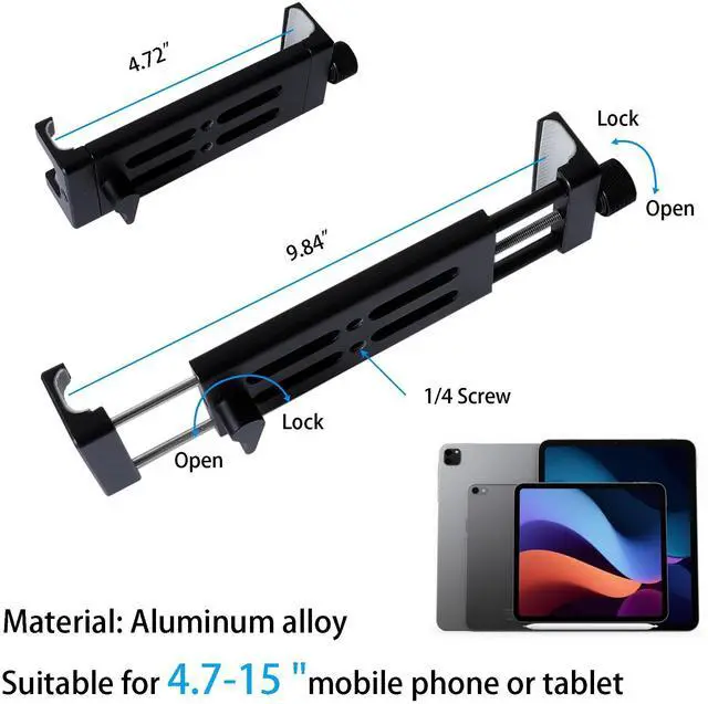 Alt view image 3 of 5 - All-Aluminium tablet Holder Bike Handlebar Mount Clamp for Stationary Bicycle Spin Bike Stroller, Tablet Holder for Microphone Stand and Mic Music Stand, Compatible with iPad, iPhone, 4.7-15" Devices