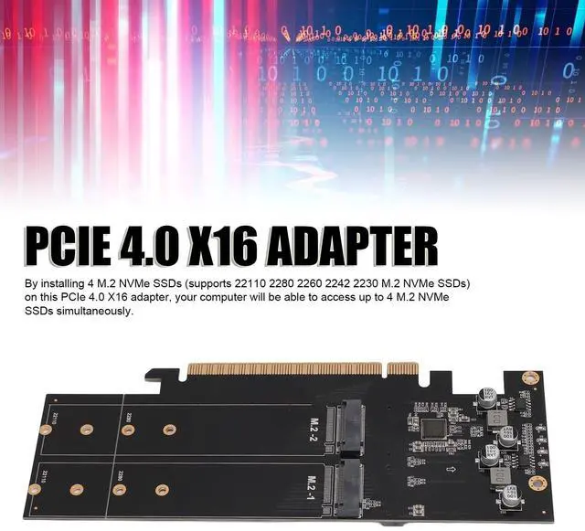 Alt view image 2 of 5 - Quad M.2 NVMe to PCIe 4.0 X16 Adapter, PA04 RTK PCIe Adapter Card, Support 4 NVMe PCIe Protocol SSD, Suitable for M.2 NVMe 2230 2242 2260 2280 22110 SSD