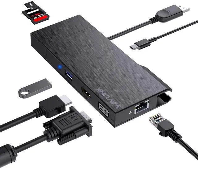 Main image of WAVLINK USB 3.0 Mini Docking Station Dual Display, 2K HDMI, 2K VGA, 9 in 1 Adapter with Detachable SD/TF Card Read, 1Gbps Ethernet Port, 5Gbps USB3.0 for Laptop Windows MacOS