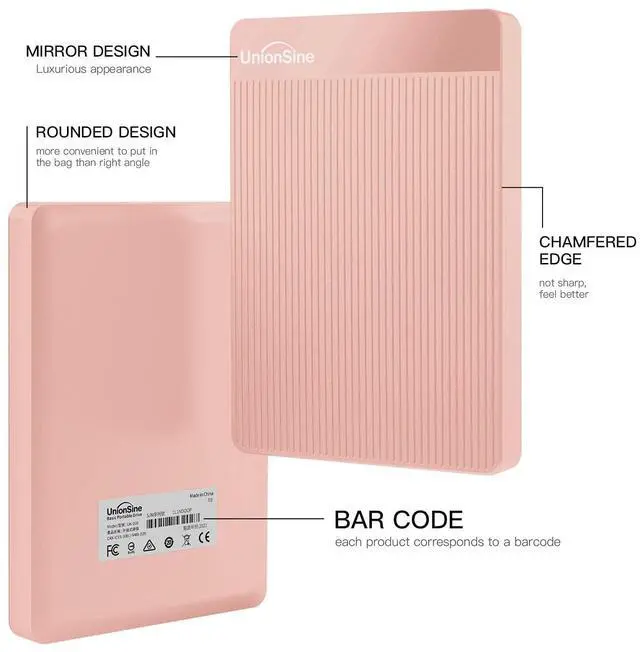 Alt view image 2 of 5 - UnionSine 500GB Ultra Slim Portable External Hard Drive USB3.0 HDD Storage Compatible for PC, Desktop, Laptop,Mac, Xbox One, Xbox 360, PS4(Pink) HD-2510