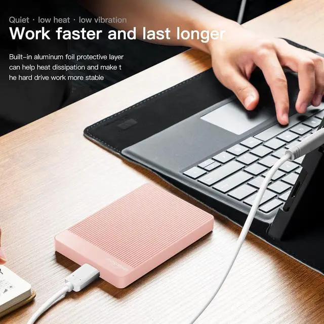 Alt view image 5 of 5 - UnionSine 500GB Ultra Slim Portable External Hard Drive USB3.0 HDD Storage Compatible for PC, Desktop, Laptop,Mac, Xbox One, Xbox 360, PS4(Pink) HD-2510