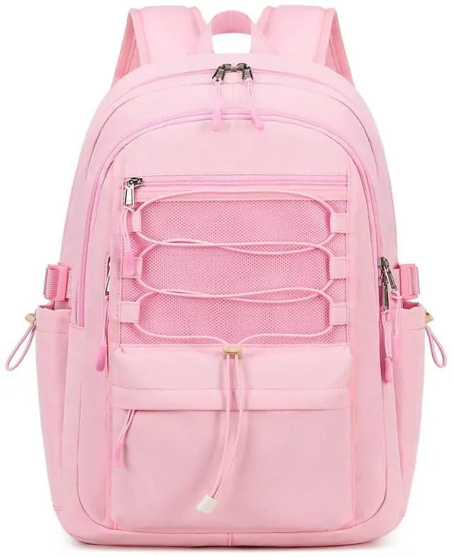 Main image of Sunborls School Travel Laptop Backpack Teen Girls Weekend Leisure Vacation Rucksacks Unisex 15.6in Handmade Rope Decoration Student Cute Lightweight High-Capacity The Gift Bookbag (Pink)