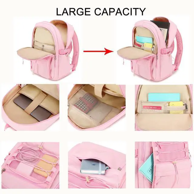 Alt view image 4 of 5 - Sunborls School Travel Laptop Backpack Teen Girls Weekend Leisure Vacation Rucksacks Unisex 15.6in Handmade Rope Decoration Student Cute Lightweight High-Capacity The Gift Bookbag (Pink)