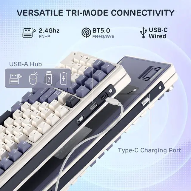 Alt view image 3 of 5 - RK ROYAL KLUDGE L98 Wireless Mechanical Keyboard w/Left-Handed Southpaw Design Numpad & Hot Swappable Knob, Tri-Mode 95% Keyboard BT/2.4G/USB-C, Pro Software, Gasket Mount, Massive 8000mAh Battery