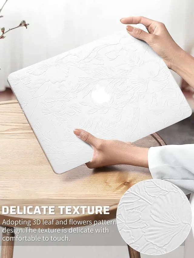 Alt view image 2 of 5 - Seorsok Compatible for MacBook Pro 14 inch Case 2024-2021 M4 M3 Pro/Max A3112 A3185 A3401 A2918 A2992 M2 A2779 M1 A2442,Leaves Flowers Leather Plastic Hard Shell Case&Keyboard Cover,White Floral