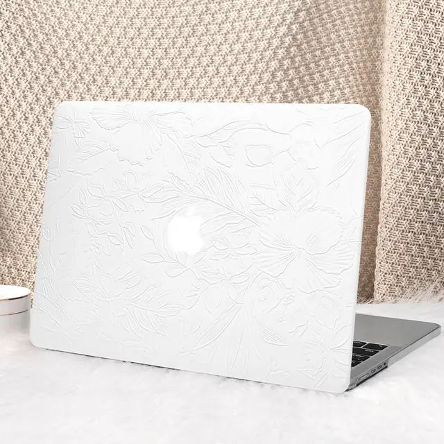 Main image of Seorsok Compatible for MacBook Pro 14 inch Case 2024-2021 M4 M3 Pro/Max A3112 A3185 A3401 A2918 A2992 M2 A2779 M1 A2442,Leaves Flowers Leather Plastic Hard Shell Case&Keyboard Cover,White Floral