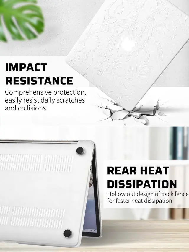 Alt view image 5 of 5 - Seorsok Compatible for MacBook Pro 14 inch Case 2024-2021 M4 M3 Pro/Max A3112 A3185 A3401 A2918 A2992 M2 A2779 M1 A2442,Leaves Flowers Leather Plastic Hard Shell Case&Keyboard Cover,White Floral