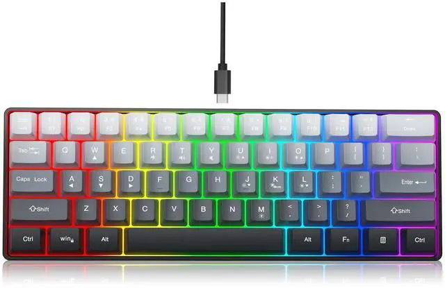 Alt view image 3 of 5 - Snpurdiri 60% Wired Gaming Keyboard, 61 Keys RGB Backlit Ultra-Compact Small Gaming Keyboard, for PC/Mac Gamer, Typist, Travel, Easy to Carry on Business Trip (Grey-Black)