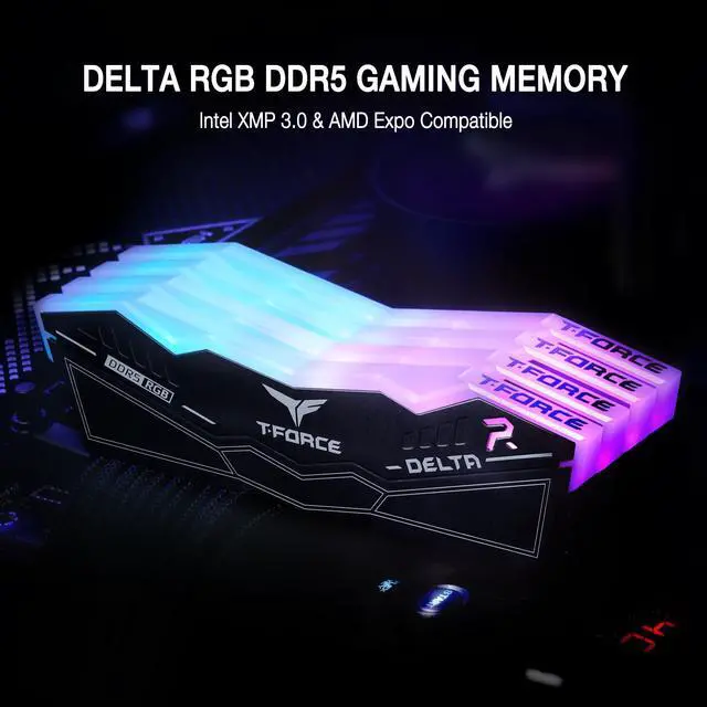 Alt view image 2 of 5 - TEAMGROUP T-Force Delta RGB DDR5 Ram 32GB (2x16GB) 6000MHz PC5-48000 CL38 Intel XMP 3.0 & AMD Expo Compatible Desktop Memory Module Ram Black FF3D532G6000HC38JDC01